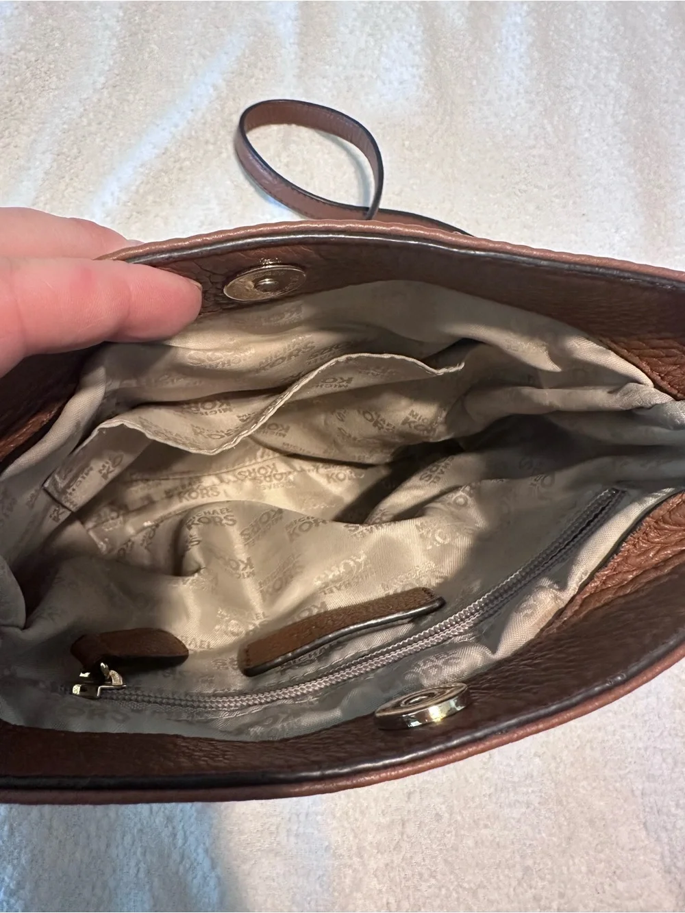 Michael Kors Cognac Pebbled Leather Crossbody Bag with Gold Hardware